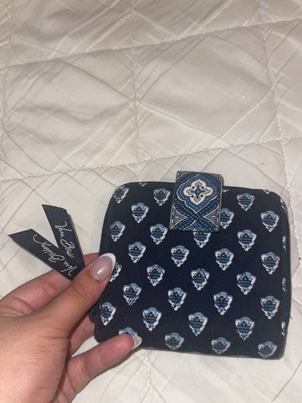 Vera Bradley Navy Quilted Small Wallet with Blue Floral Motif